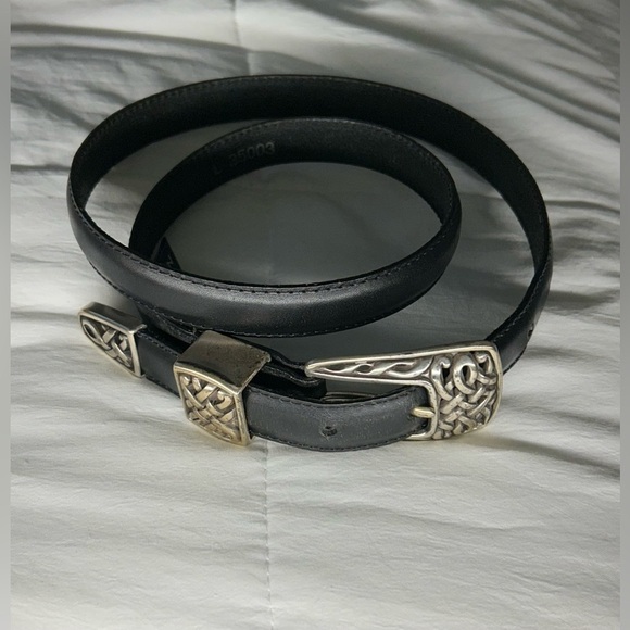 Vintage Brighton Black Belt with Silver Buckle‎ Detail Size L Made in USA - Picture 2 of 6